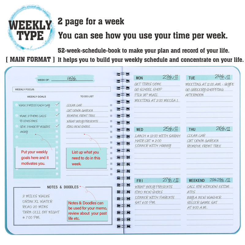 Non Dated Planner Agenda Notebook Diary